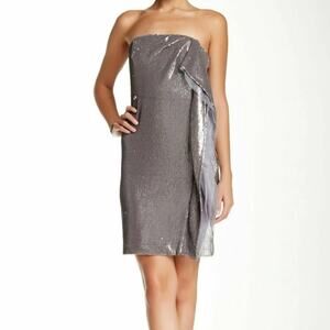 NWT HALSTON HERITAGE Women's Gray Silver Strapless Sequin Dress